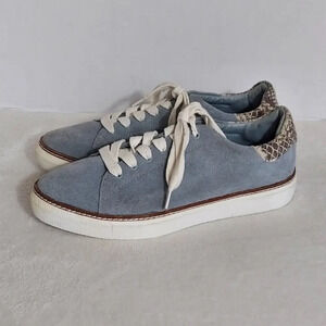 Liebeskind Berlin Gray Blue Suede Sneakers Snake Cuff Lace Up Pointed Toes